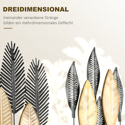 Metal Wall Decoration 2 Pieces 3D Wall Art Leaves Wall Art Metal Picture for Home, Living Room, Bedroom, 40 x 46 cm