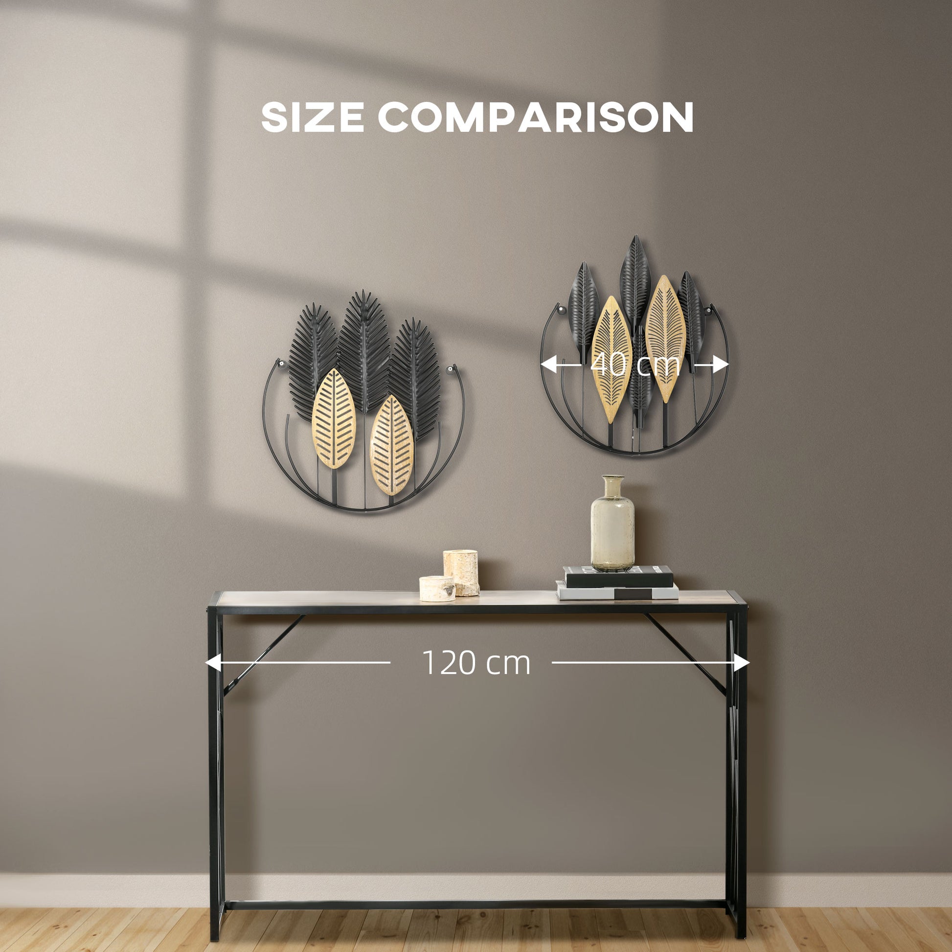 Metal Wall Decoration 2 Pieces 3D Wall Art Leaves Wall Art Metal Picture for Home, Living Room, Bedroom, 40 x 46 cm