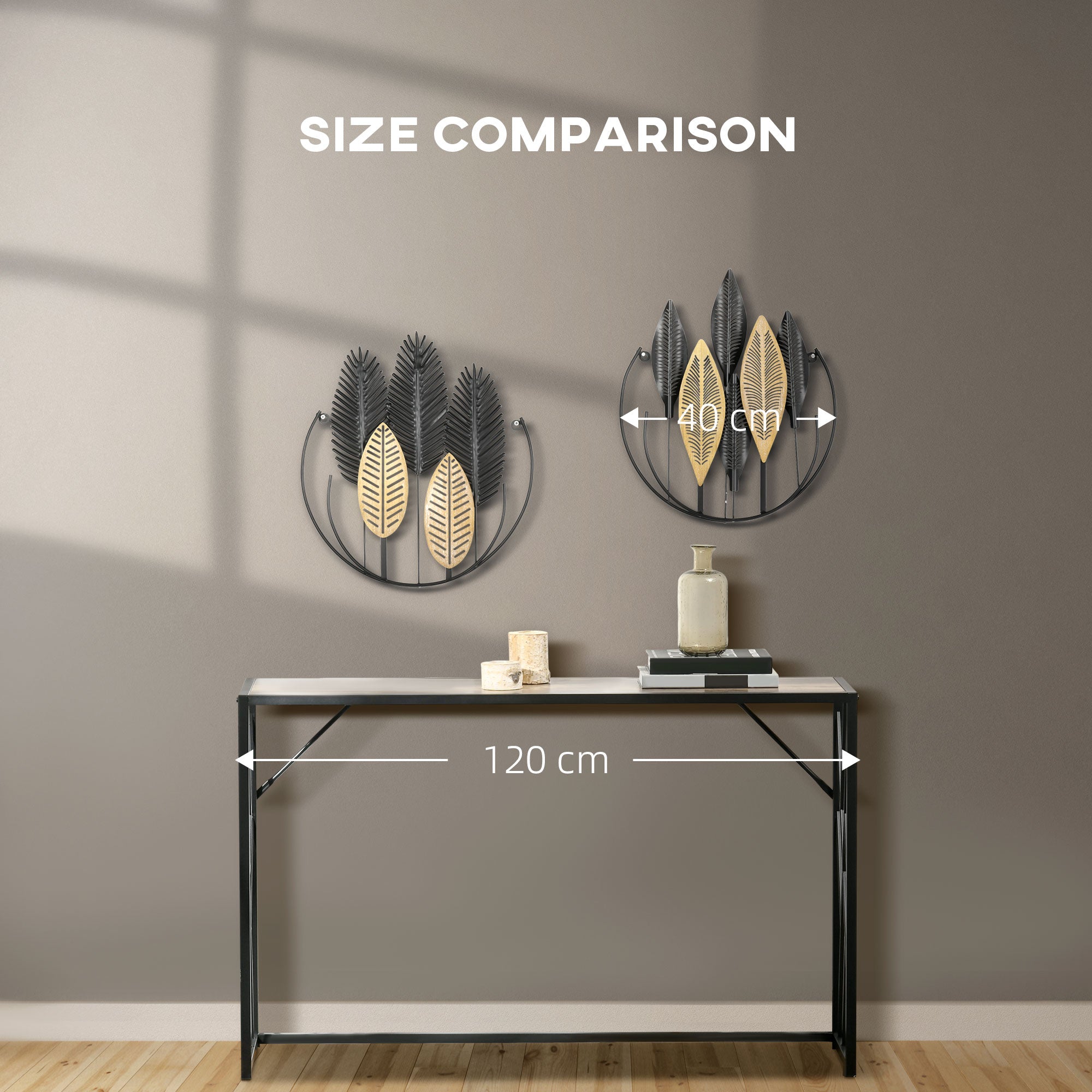 Metal Wall Decoration 2 Pieces 3D Wall Art Leaves Wall Art Metal Picture for Home, Living Room, Bedroom, 40 x 46 cm