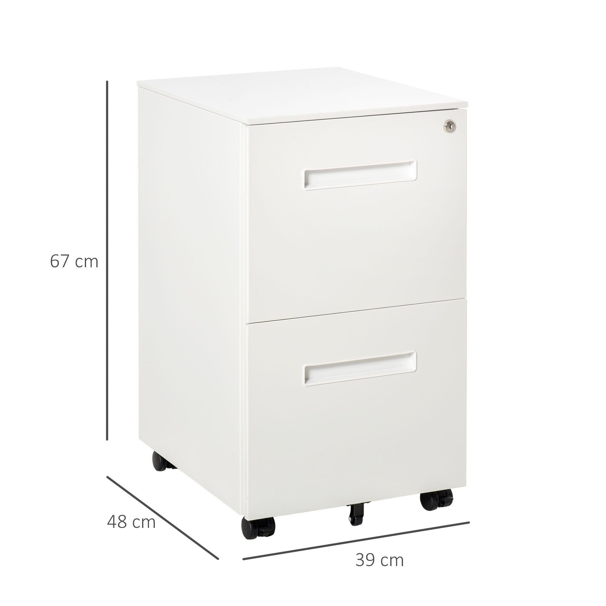 Filing Cabinet with 2 Drawers Lockable Rolling Cabinet Office Container Office Cabinet with Wheels Under Desk Storage with Hanging Files, for A4-sized Documents Steel 39 x 48 x 67 cm
