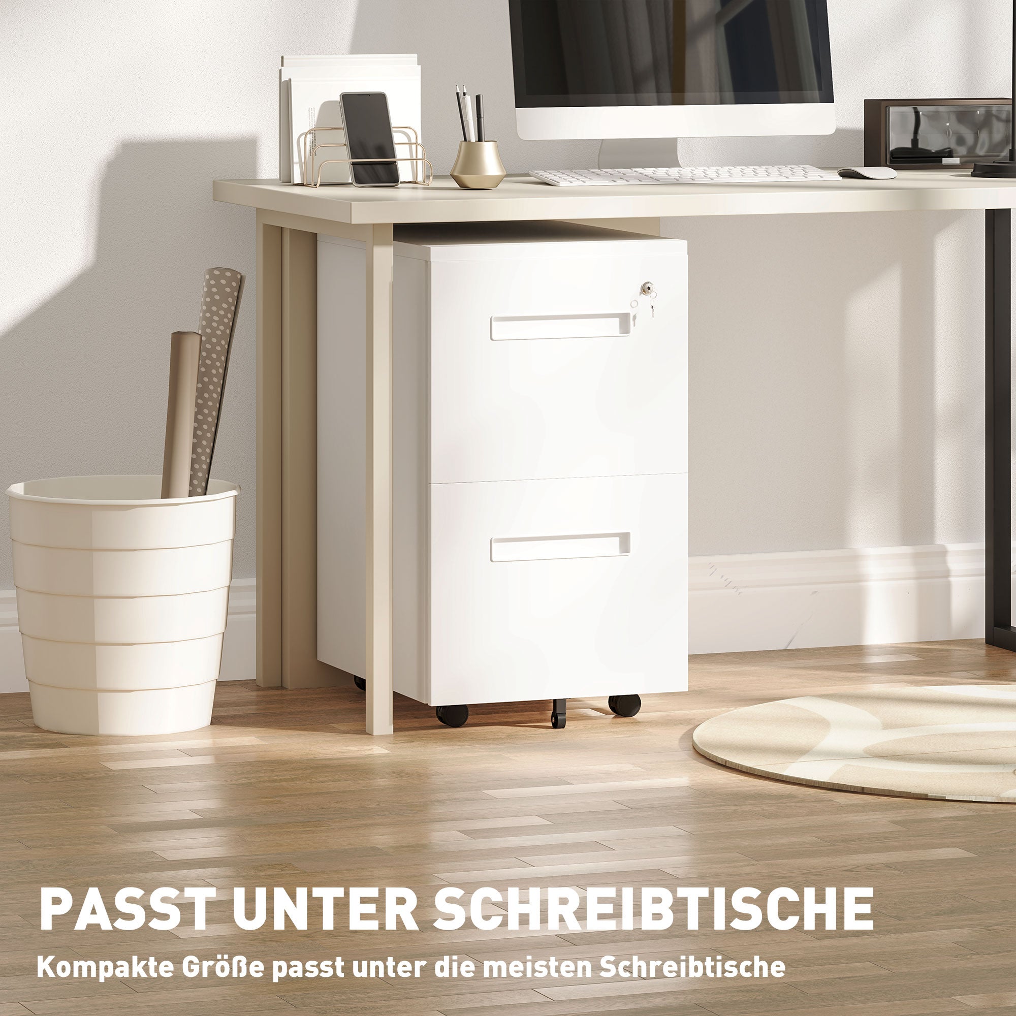 Filing Cabinet with 2 Drawers Lockable Rolling Cabinet Office Container Office Cabinet with Wheels Under Desk Storage with Hanging Files, for A4-sized Documents Steel 39 x 48 x 67 cm
