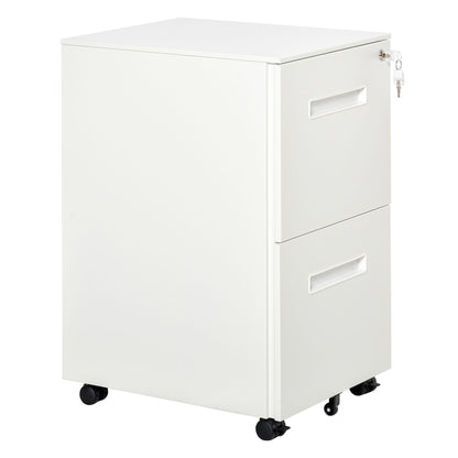 Filing Cabinet with 2 Drawers Lockable Rolling Cabinet Office Container Office Cabinet with Wheels Under Desk Storage with Hanging Files, for A4-sized Documents Steel 39 x 48 x 67 cm