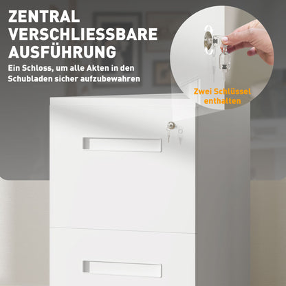Filing Cabinet with 2 Drawers Lockable Rolling Cabinet Office Container Office Cabinet with Wheels Under Desk Storage with Hanging Files, for A4-sized Documents Steel 39 x 48 x 67 cm