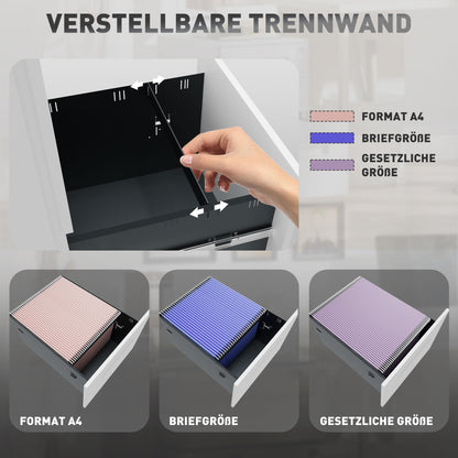 Filing Cabinet with 2 Drawers Lockable Rolling Cabinet Office Container Office Cabinet with Wheels Under Desk Storage with Hanging Files, for A4-sized Documents Steel 39 x 48 x 67 cm