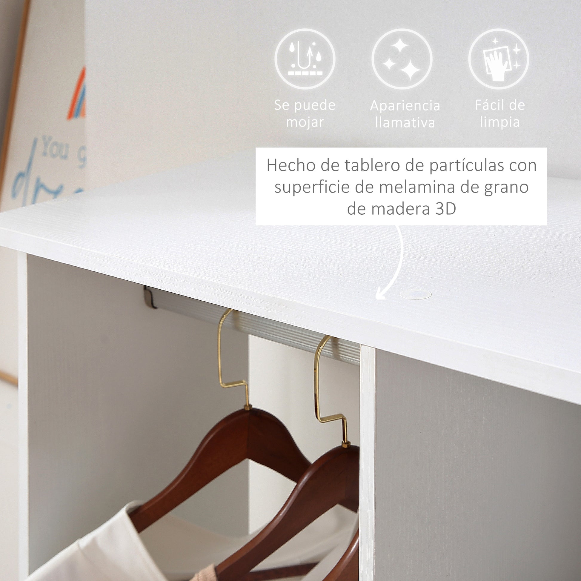 Wardrobe with Wheels Open Wardrobe with Hanging Rail Shelves Organizer for Bedroom Clothing 120x40x128 cm White