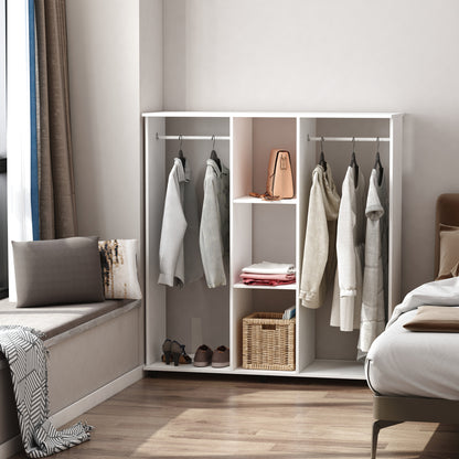 Wardrobe with Wheels Open Wardrobe with Hanging Rail Shelves Organizer for Bedroom Clothing 120x40x128 cm White