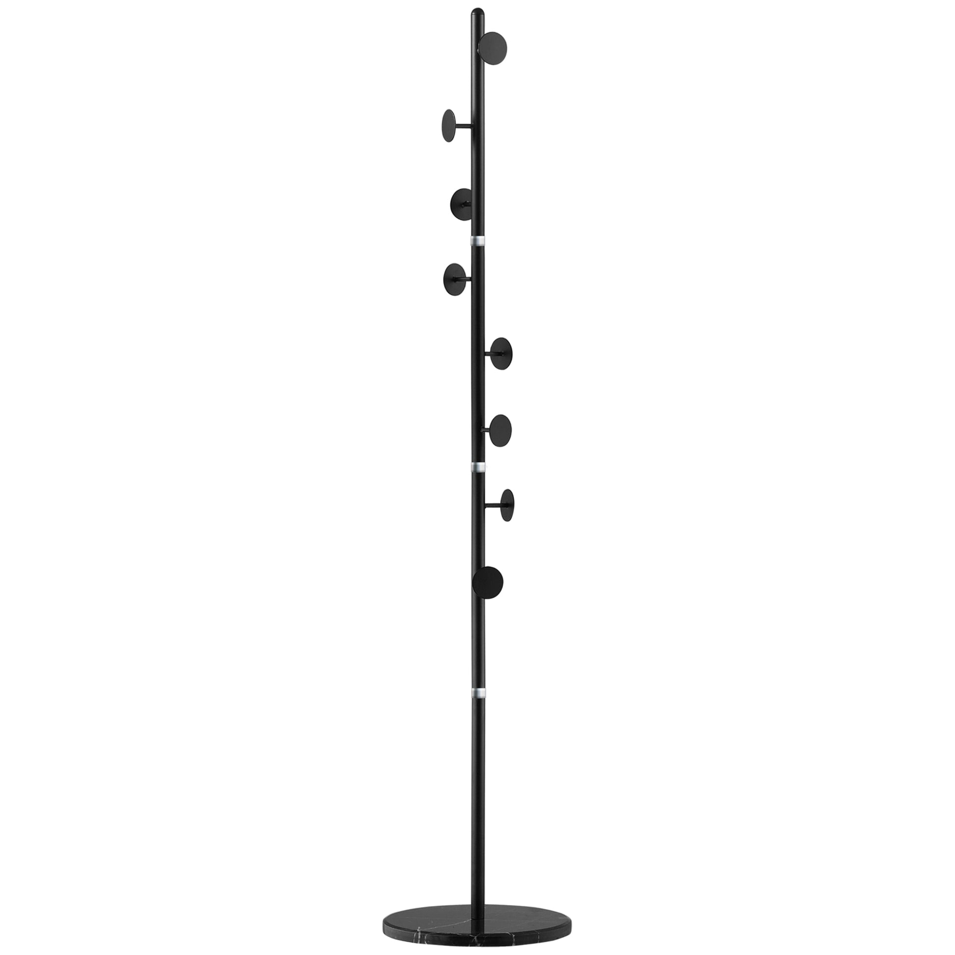 Coat Rack Stand with 8 Hooks and Round Base, Freestanding Coat Rack in Steel and Marble, 35x35x170 cm, Black