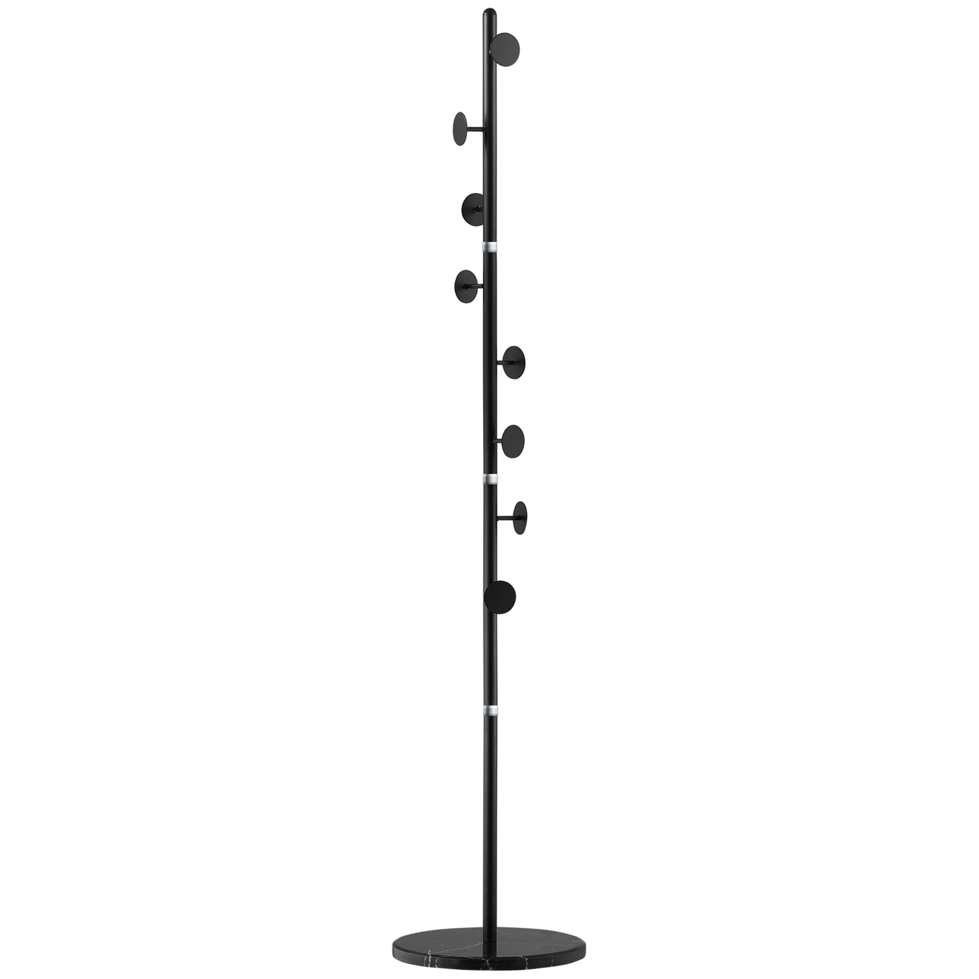 Coat Rack Stand with 8 Hooks and Round Base, Freestanding Coat Rack in Steel and Marble, 35x35x170 cm, Black