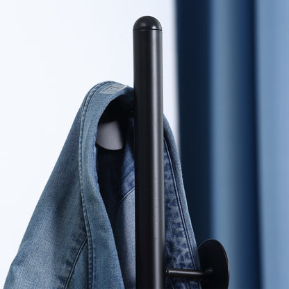 Coat Rack Stand with 8 Hooks and Round Base, Freestanding Coat Rack in Steel and Marble, 35x35x170 cm, Black