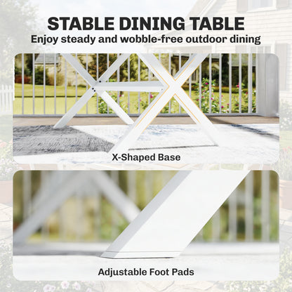 7-Piece Outdoor Dining Set — Rectangular Table with 6 Stackable Chairs, Teak-Effect Synthetic Wood Slats, Aluminum Frame, Space-Saving, Weather-Resistant