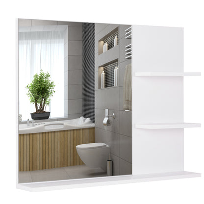 Bathroom Wall Mount Mirror with 3 Built-In Shelves 60x10x48 cm White