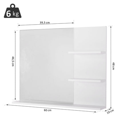 Bathroom Wall Mount Mirror with 3 Built-In Shelves 60x10x48 cm White