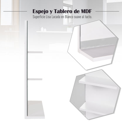 Bathroom Wall Mount Mirror with 3 Built-In Shelves 60x10x48 cm White