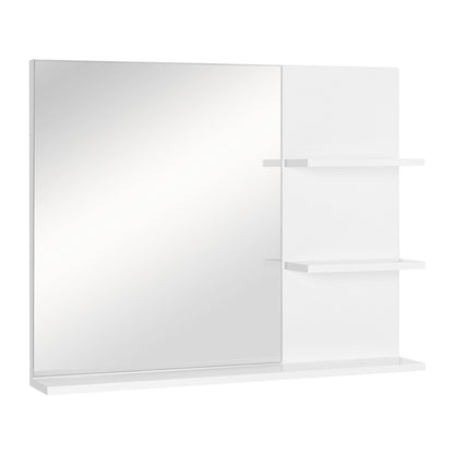 Bathroom Wall Mount Mirror with 3 Built-In Shelves 60x10x48 cm White