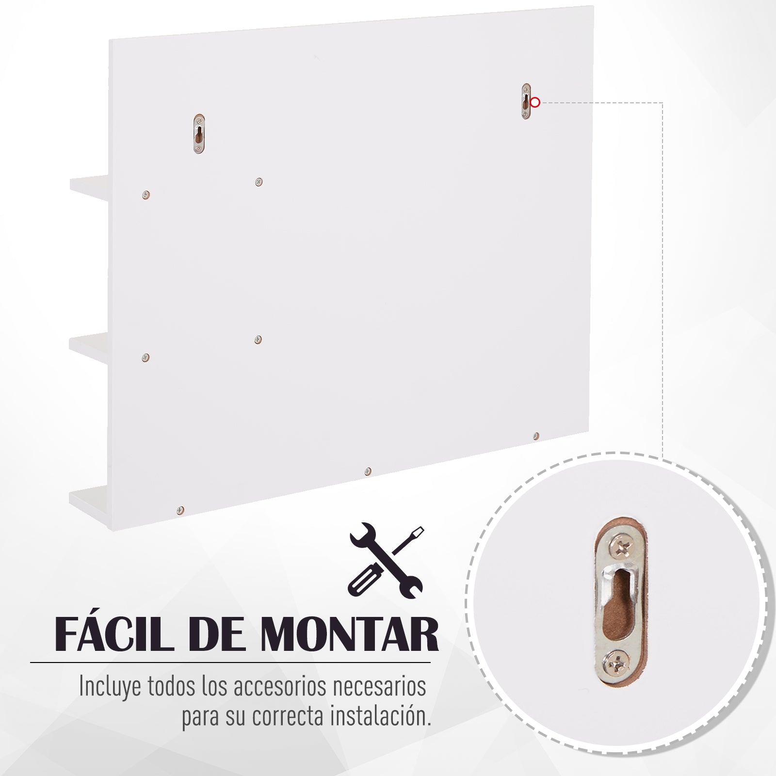 Bathroom Wall Mount Mirror with 3 Built-In Shelves 60x10x48 cm White