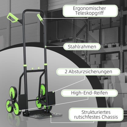 Folding Stair-Climber Hand Truck with Steel Frame, Max 120 kg (106.5 cm) – Moving Dolly for Home, Workshop, Storage, Green