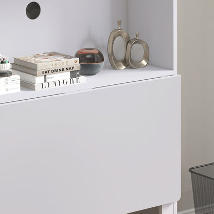 Computer Desk with Storage Shelves Folding Workstation with Drop Leaf and 2 Wheels for Bedroom Living Room and Home 80 x 69 x 153 cm White