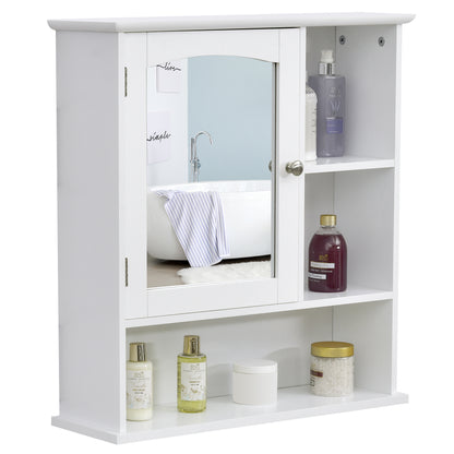 Bathroom Cabinet with Large Storage Mirror Wall Mounted Cabinet with Adjustable Interior Shelf and Open Shelves 60x18x63 cm White