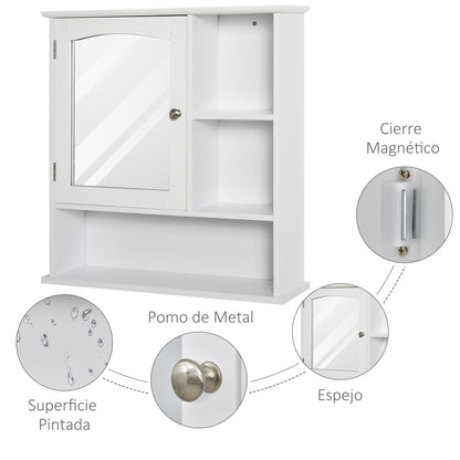 Bathroom Cabinet with Large Storage Mirror Wall Mounted Cabinet with Adjustable Interior Shelf and Open Shelves 60x18x63 cm White