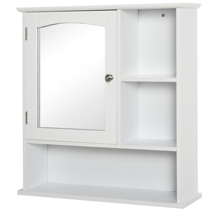 Bathroom Cabinet with Large Storage Mirror Wall Mounted Cabinet with Adjustable Interior Shelf and Open Shelves 60x18x63 cm White