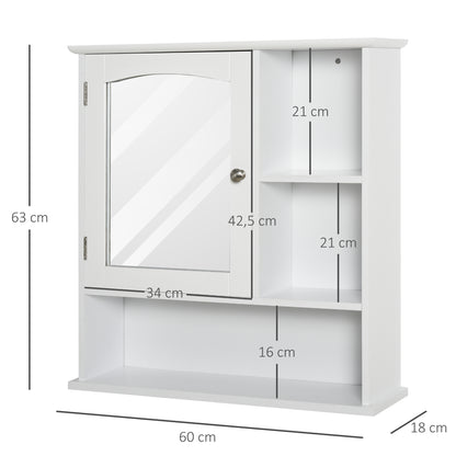 Bathroom Cabinet with Large Storage Mirror Wall Mounted Cabinet with Adjustable Interior Shelf and Open Shelves 60x18x63 cm White
