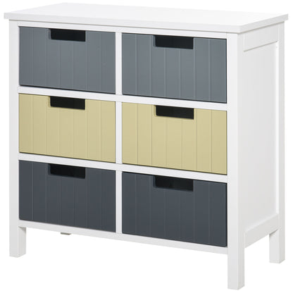 Wooden Chest of Drawers with 6 Drawers Storage Cabinet with Raised Legs Modern Style for Bedroom Living Room Bathroom 62x28x58 cm Multicolor