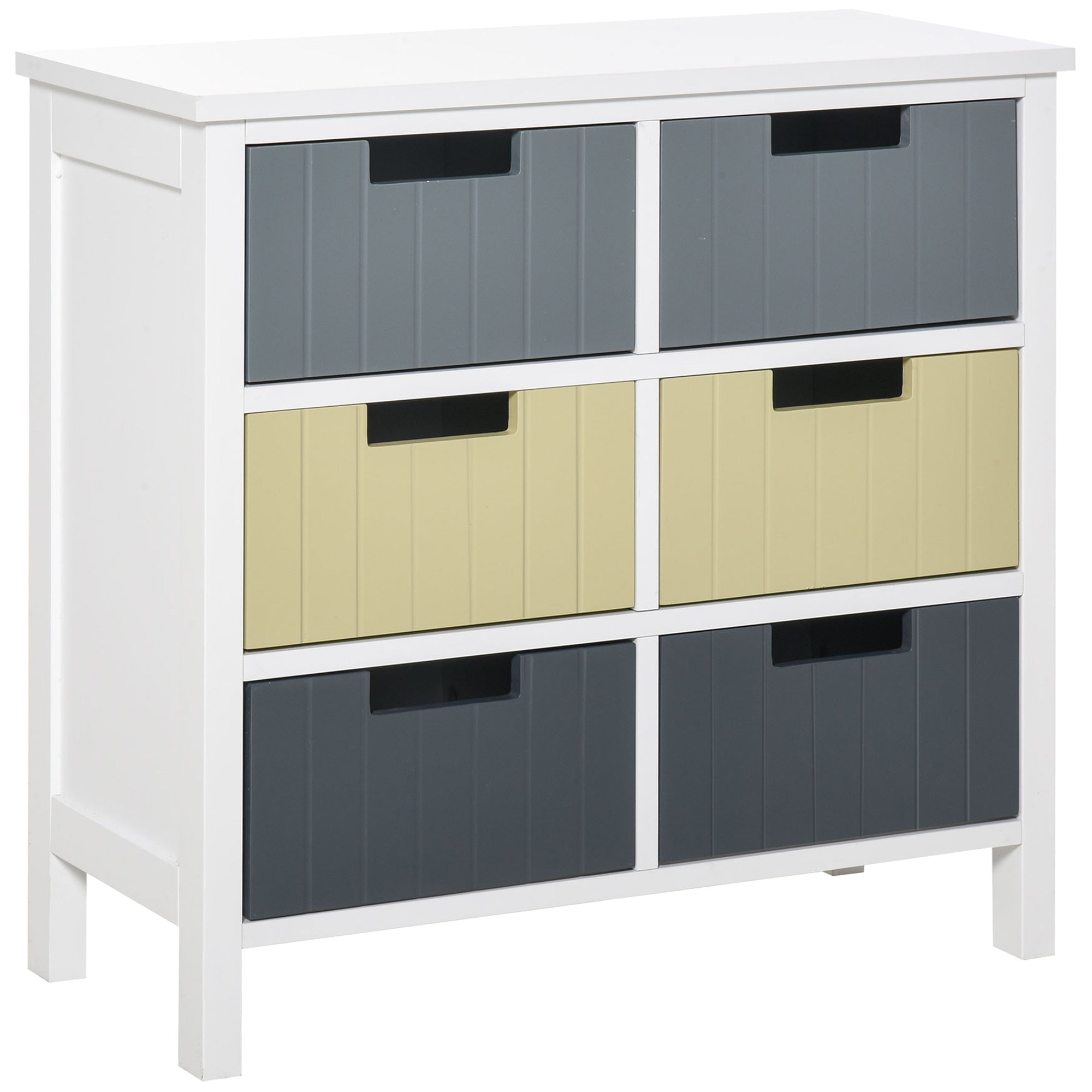 Wooden Chest of Drawers with 6 Drawers Storage Cabinet with Raised Legs Modern Style for Bedroom Living Room Bathroom 62x28x58 cm Multicolor