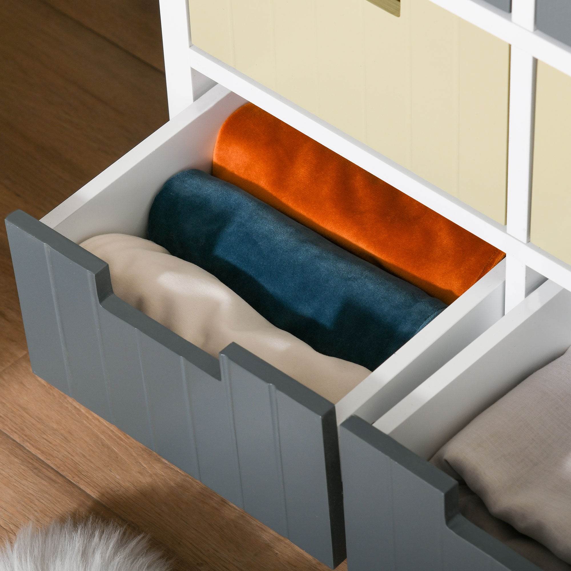 Wooden Chest of Drawers with 6 Drawers Storage Cabinet with Raised Legs Modern Style for Bedroom Living Room Bathroom 62x28x58 cm Multicolor