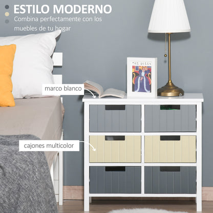 Wooden Chest of Drawers with 6 Drawers Storage Cabinet with Raised Legs Modern Style for Bedroom Living Room Bathroom 62x28x58 cm Multicolor