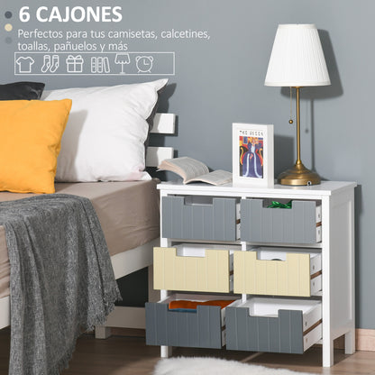 Wooden Chest of Drawers with 6 Drawers Storage Cabinet with Raised Legs Modern Style for Bedroom Living Room Bathroom 62x28x58 cm Multicolor