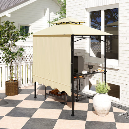 BBQ Gazebo Canopy — 7 ft 11 in x 4 ft 11 in x 8 ft 2 in, Fire-Resistant PA Roof, Double-Layer Top, Side Shelves, UV30+, Beige