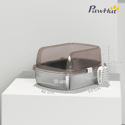 Extra Large Covered Cat Litter Box with Stainless Steel Tray High Sides Scoop and Odorless Sand Falling Area Easy Cleaning for Large Cats Charcoal Gray