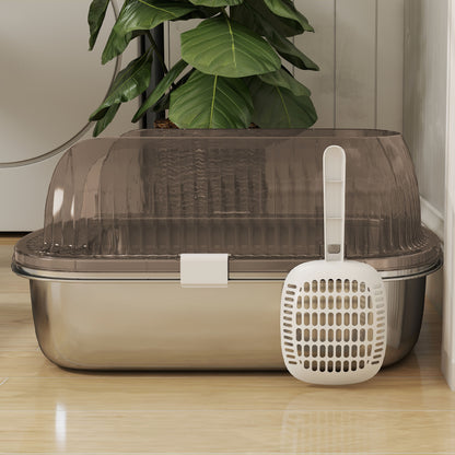 Extra Large Covered Cat Litter Box with Stainless Steel Tray High Sides Scoop and Odorless Sand Falling Area Easy Cleaning for Large Cats Charcoal Gray