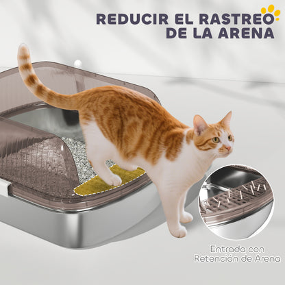 Extra Large Covered Cat Litter Box with Stainless Steel Tray High Sides Scoop and Odorless Sand Falling Area Easy Cleaning for Large Cats Charcoal Gray