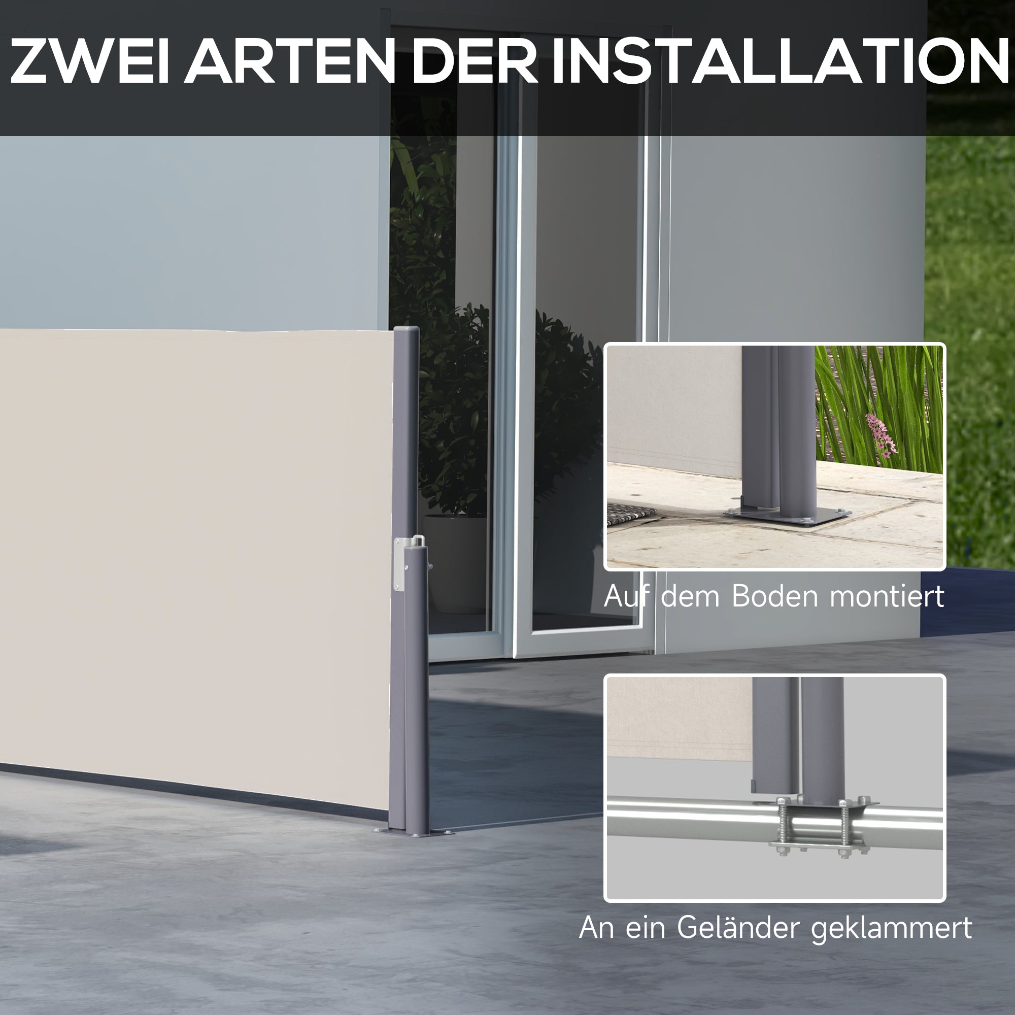 Retractable Side Awning Privacy Screen with Wall Mount Steel Box Waterproof Side Wall Awning Wind Protection Sun Protection 300 x 100cm for Balcony Terrace Garden Gray