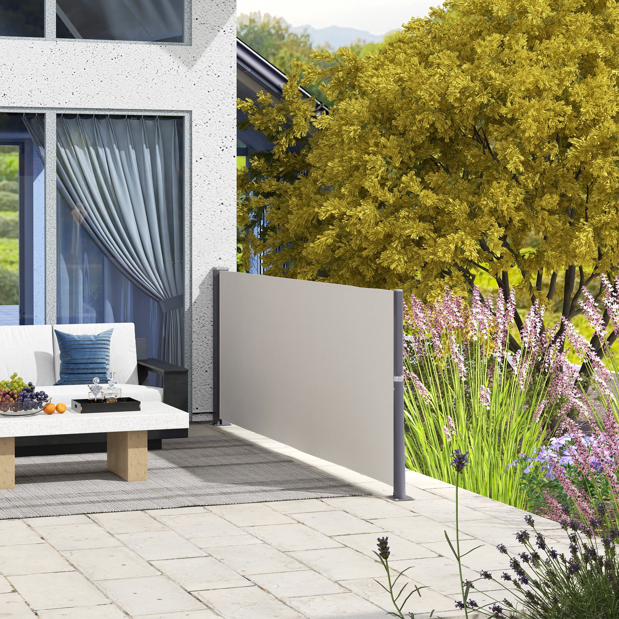 Retractable Side Awning Privacy Screen with Wall Mount Steel Box Waterproof Side Wall Awning Wind Protection Sun Protection 300 x 100cm for Balcony Terrace Garden Gray
