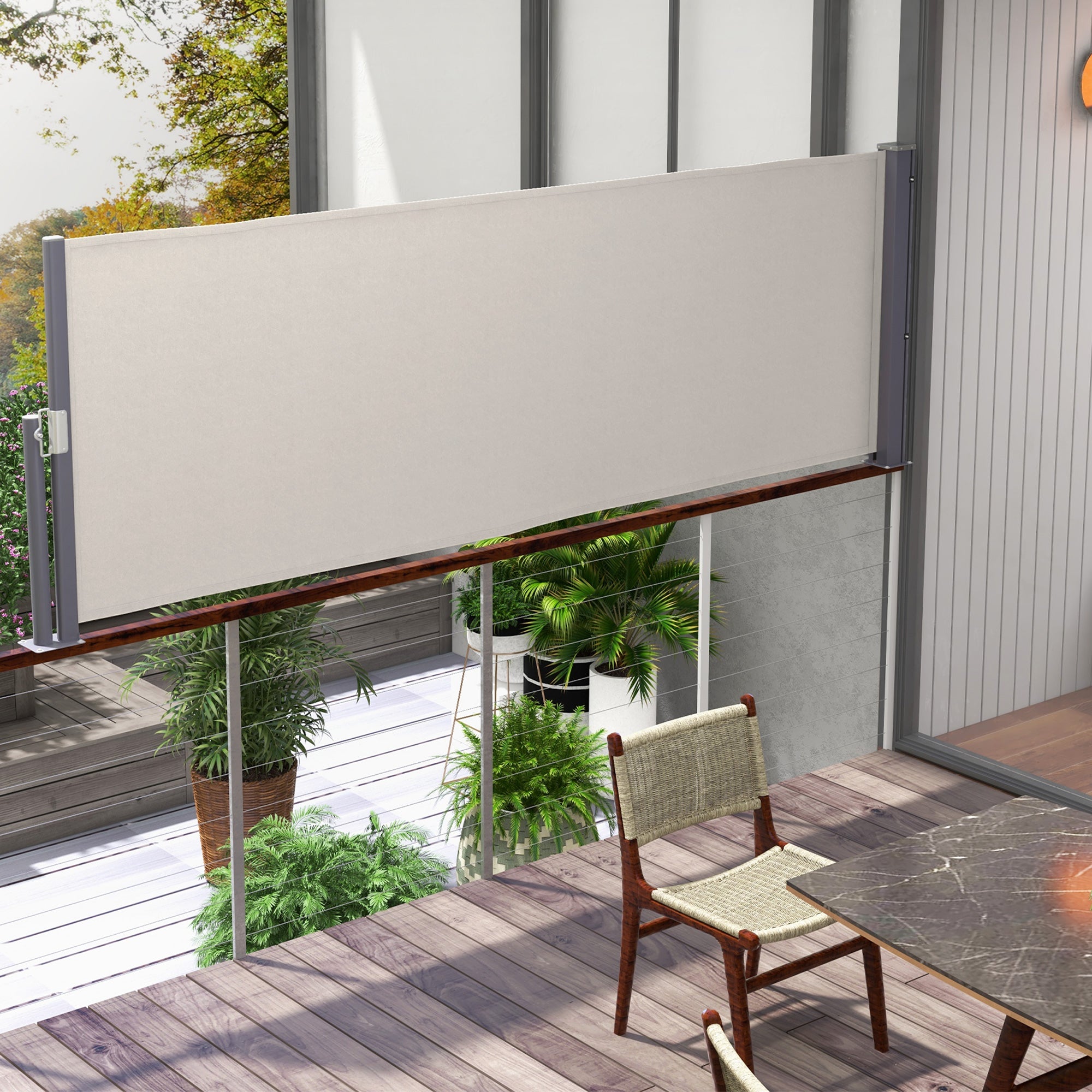Retractable Side Awning Privacy Screen with Wall Mount Steel Box Waterproof Side Wall Awning Wind Protection Sun Protection 300 x 100cm for Balcony Terrace Garden Gray