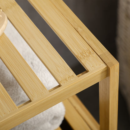 Bathroom Cabinet Bathroom Cabinet with Open Compartment, Side Cabinet with Anti-Tip Device, Storage Cabinet for Bathroom, Bamboo, Natural, 33 x 35.5 x 67 cm