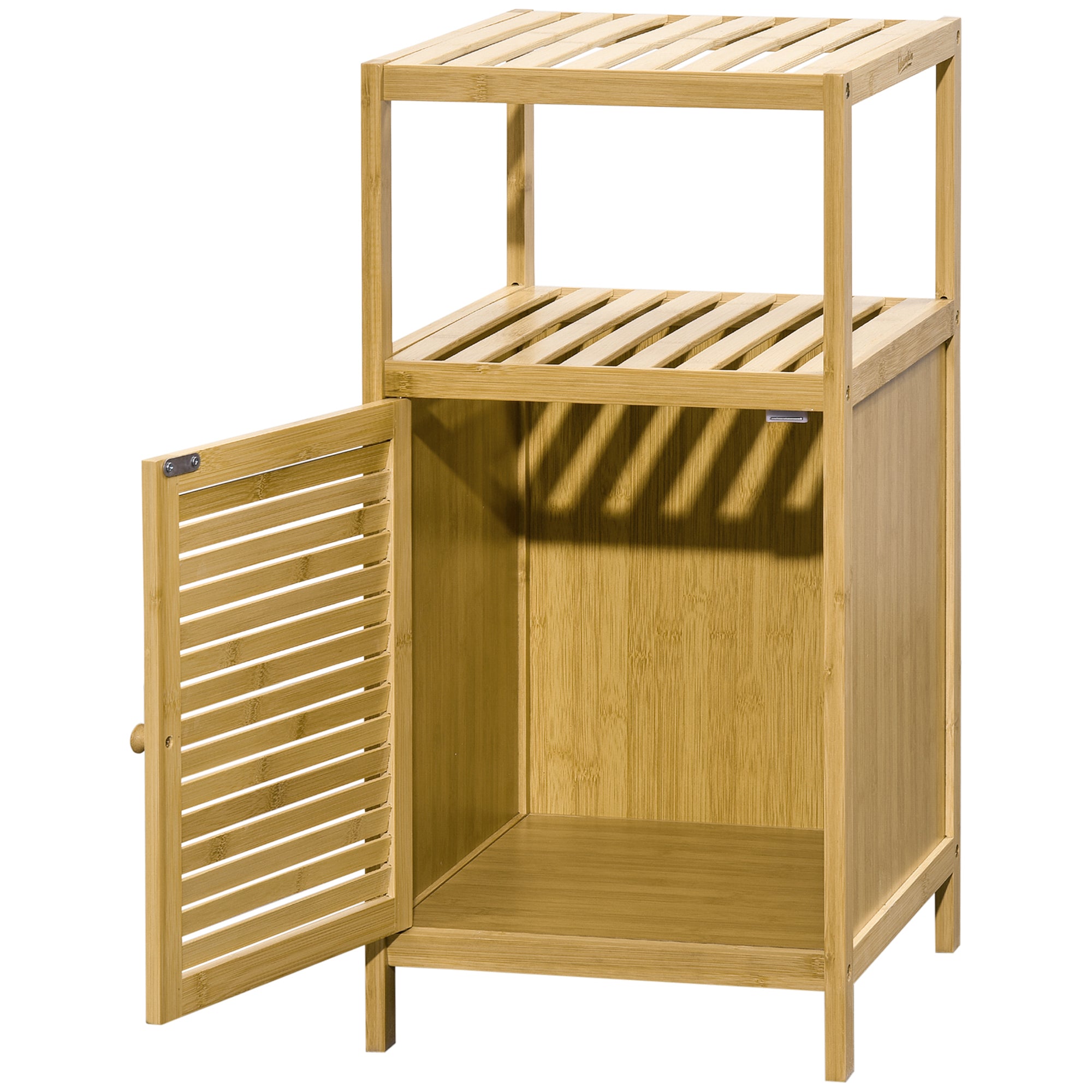 Bathroom Cabinet Bathroom Cabinet with Open Compartment, Side Cabinet with Anti-Tip Device, Storage Cabinet for Bathroom, Bamboo, Natural, 33 x 35.5 x 67 cm