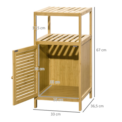 Bathroom Cabinet Bathroom Cabinet with Open Compartment, Side Cabinet with Anti-Tip Device, Storage Cabinet for Bathroom, Bamboo, Natural, 33 x 35.5 x 67 cm