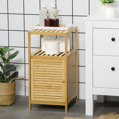 Bathroom Cabinet Bathroom Cabinet with Open Compartment, Side Cabinet with Anti-Tip Device, Storage Cabinet for Bathroom, Bamboo, Natural, 33 x 35.5 x 67 cm