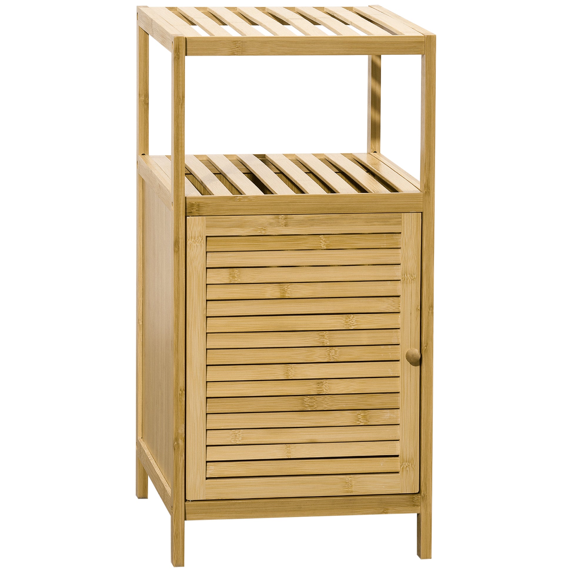 Bathroom Cabinet Bathroom Cabinet with Open Compartment, Side Cabinet with Anti-Tip Device, Storage Cabinet for Bathroom, Bamboo, Natural, 33 x 35.5 x 67 cm