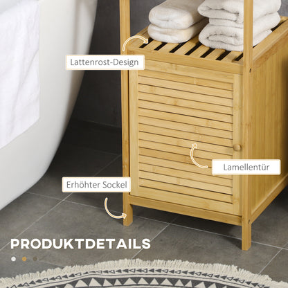 Bathroom Cabinet Bathroom Cabinet with Open Compartment, Side Cabinet with Anti-Tip Device, Storage Cabinet for Bathroom, Bamboo, Natural, 33 x 35.5 x 67 cm