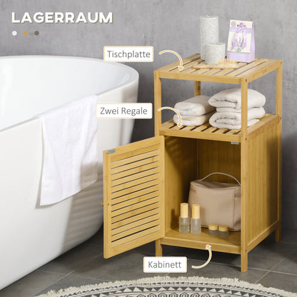 Bathroom Cabinet Bathroom Cabinet with Open Compartment, Side Cabinet with Anti-Tip Device, Storage Cabinet for Bathroom, Bamboo, Natural, 33 x 35.5 x 67 cm