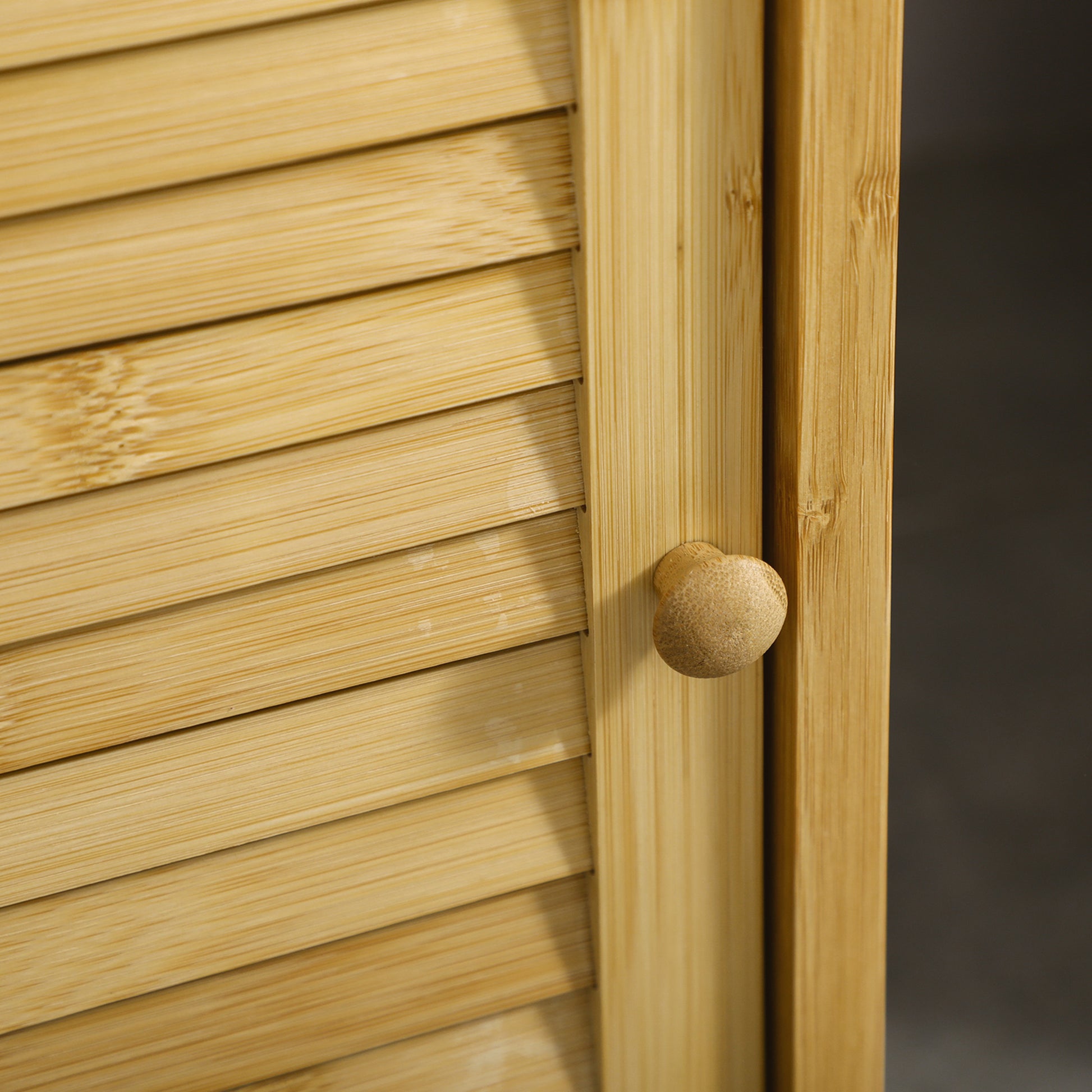 Bathroom Cabinet Bathroom Cabinet with Open Compartment, Side Cabinet with Anti-Tip Device, Storage Cabinet for Bathroom, Bamboo, Natural, 33 x 35.5 x 67 cm