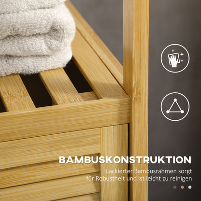 Bathroom Cabinet Bathroom Cabinet with Open Compartment, Side Cabinet with Anti-Tip Device, Storage Cabinet for Bathroom, Bamboo, Natural, 33 x 35.5 x 67 cm
