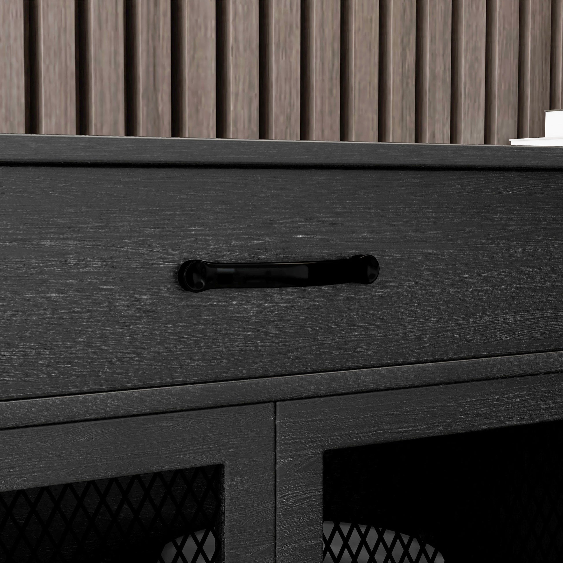 Low Storage Buffet Cabinet 4 Doors with Adjustable Shelves and 2 Drawers for Living Room Kitchen Dining Room - Industrial Style - 150 x 40 x 85 cm Black