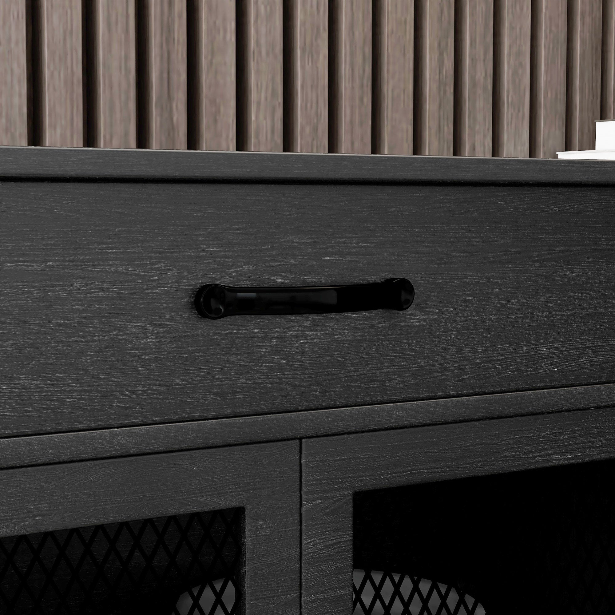 Low Storage Buffet Cabinet 4 Doors with Adjustable Shelves and 2 Drawers for Living Room Kitchen Dining Room - Industrial Style - 150 x 40 x 85 cm Black