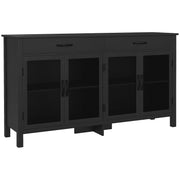 Low Storage Buffet Cabinet 4 Doors with Adjustable Shelves and 2 Drawers for Living Room Kitchen Dining Room - Industrial Style - 150 x 40 x 85 cm Black
