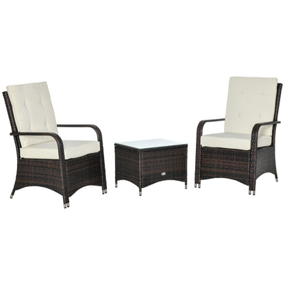 3-Piece PE Rattan Garden Furniture Set, Outdoor Lounge with Coffee Table and 2 Chairs with Removable Cushions, Brown and Cream